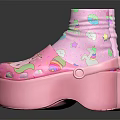 Pink Platform Shoes with Cartoon Patterns Ankle High Sock Style Colorful Dots Accents