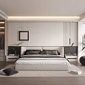 Modern Bedroom Interior With Platform Bed Framed Art Wardrobe And Plants