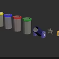 Playful Toy Character and Cute Creature with Multicolored Cylinders Purple Horn Star Block and Bricks
