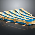 Wooden Roof Frame Structure With Blue Insulation And Dot Pattern Support Beams