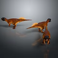 Three Brown Dinosaur Models With Yellow Manes On Dark Background With Reflections 3d model