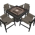 Modern Square Entertainment Table Featuring Central Game Board And Four Beige Chairs With Black Legs