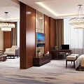 Luxurious Hotel Room Interior With King Bed Sofa TV And Chandelier Decor