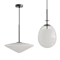 Modern Pendant Lights with Triangular and Oval White Shades and Black Metal Frames 3d model