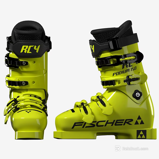 Bright Yellow Fischer RC4 Podium 150 Ski Boots for Alpine Skiing 3d model 