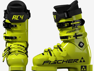 Bright Yellow Fischer RC4 Podium 150 Ski Boots for Alpine Skiing 3d model