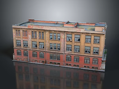 Vintage Multi Story Building Model With Yellow Red Facade And Windows 3d model