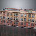 Vintage Multi Story Building Model With Yellow Red Facade And Windows