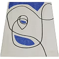 Modern Square Area Rug With Abstract Black Lines And Blue Shapes Design