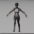 Futuristic Biomechanical Character With Sleek Armor White Body And Red Accents