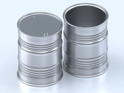 Two Silver Ceramic Vessels With Cylindrical Shape And Striped Smooth Surface 3d model