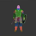 Medieval Warrior Red Brown Armor With Helmet Sword And Decorative Shield 3d model