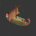 Traditional Wooden Sailing Boat With Tan Sail Wooden Deck And Paddle