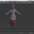 Female Game Movie Character in Beige Trench Coat Hat Red Skirt Black Gloves Brown Boots