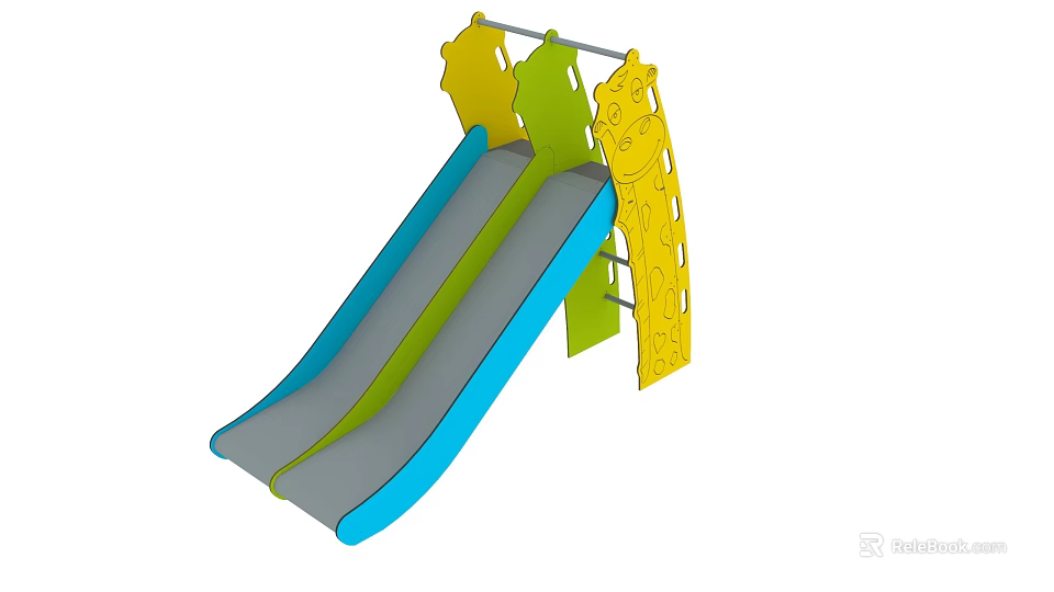 Colorful Kids Playground Slide Equipment With Blue Gray Double Slides And Animal Shaped Design 3d model 