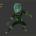 Game Movie Character Black Panther Muscular Black Suit With Claws In Combat Stance