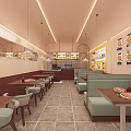 Cozy Pizza Restaurant Interior With Pendant Lights Tables Chairs Booths And Decorative Posters