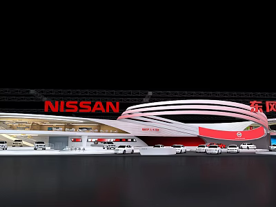 Nissan Dongfeng Exhibition Booth With Modern Red White Design And Car Displays 3d model