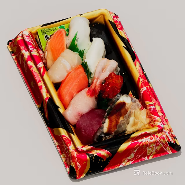 Fresh Sushi Platter With Salmon Tuna Shrimp And Roe On Decorative Plate 3d model 