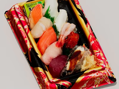Fresh Sushi Platter With Salmon Tuna Shrimp And Roe On Decorative Plate 3d model