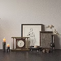 Vintage Decorative Ornament Set With Clock Framed Art Candles And Vase