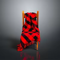Wooden Chair Draped With Red And Black Checkered Blanket On Gray Background With Reflective Floor