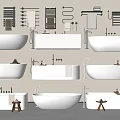 Elegant Modern Bathtub Designs In Bathroom Interior With Faucets Towels And Wooden Stools
