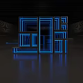 Modern Photo Spot With Illuminated Blue Geometric Frames And Reflective Floor