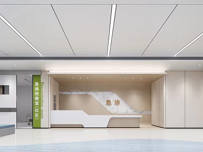 Modern Emergency Medicine Department Waiting Area With Reception Desk And Signage 3d model