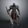 Medieval Armored Warrior With Spiked Armor Horned Helmet And Long Sword