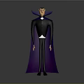 Cartoon Vampire Character In Black Suit With Purple Cape And Pointed Fangs