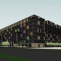Modern Multi Storey Office Building With Landscaped Lawn Trees And Pool Area