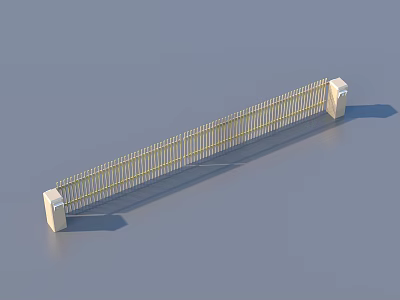 Long Golden Metal Fence With White Pillars And Decorative Design 3d model