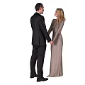 Stylish Couple Holding Hands In Formal Tuxedo And Evening Gown