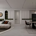 Modern Light French Living And Dining Room Design With Comfortable Sofa And Exquisite Dining Sets