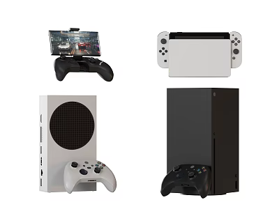 Gaming Consoles And Wireless Controllers In White Black Design 3d model