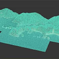 3D Terrain Model Featuring Green Mountains Blue Coastal Waters And White Shorelines 3d model