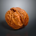 Close Up Of Single Whole Brown Walnut With Textured Surface On Gray Background