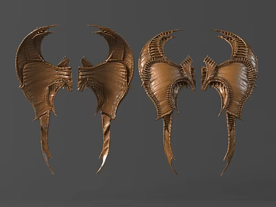 Brass Wing Shaped Wall Decor With Artistic Feather Like Sculptural Design 3d model