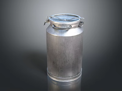 Silver Metal Milk Can With Lid And Handle On Dark Background 3d model