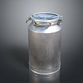 Silver Metal Milk Can With Lid And Handle On Dark Background