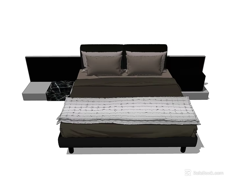 Modern Double Bed Interior With Black Headboard Two Pillows And Nightstand 3d model