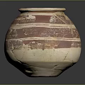 Vintage Striped Ceramic Jar With Reddish Brown And Beige Patterns And Surface Cracks 3d model