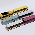 Colorful Bus Models In Multiple Colors Arranged Together On White Background 3d model
