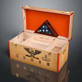 Open Wooden Box with Orange Lining Triangle Star Emblem Eagle Design and Badges