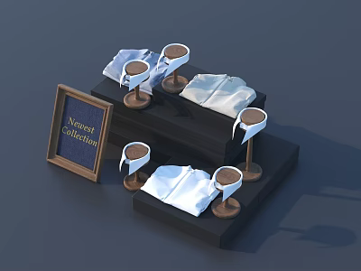 Display Shelf With Marinet Collection Wine Glasses And White Cloths On Stylish Tiered Stand 3d model