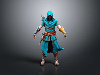 Blue Hooded Jacket With Gold Decorative Details For Casual Daily Wear 3d model