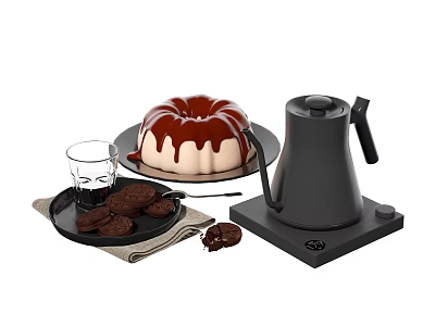 Delicious Chocolate Glazed Bundt Cake And Chocolate Cookies With Drink 3d model