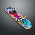 Decorative Vibrant Colorful Graffiti Wooden Skateboard With Metal Trucks And Wheels