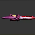 Purple Pink Sci Fi Scythe Weapon With Glowing Red Details And Long Handle